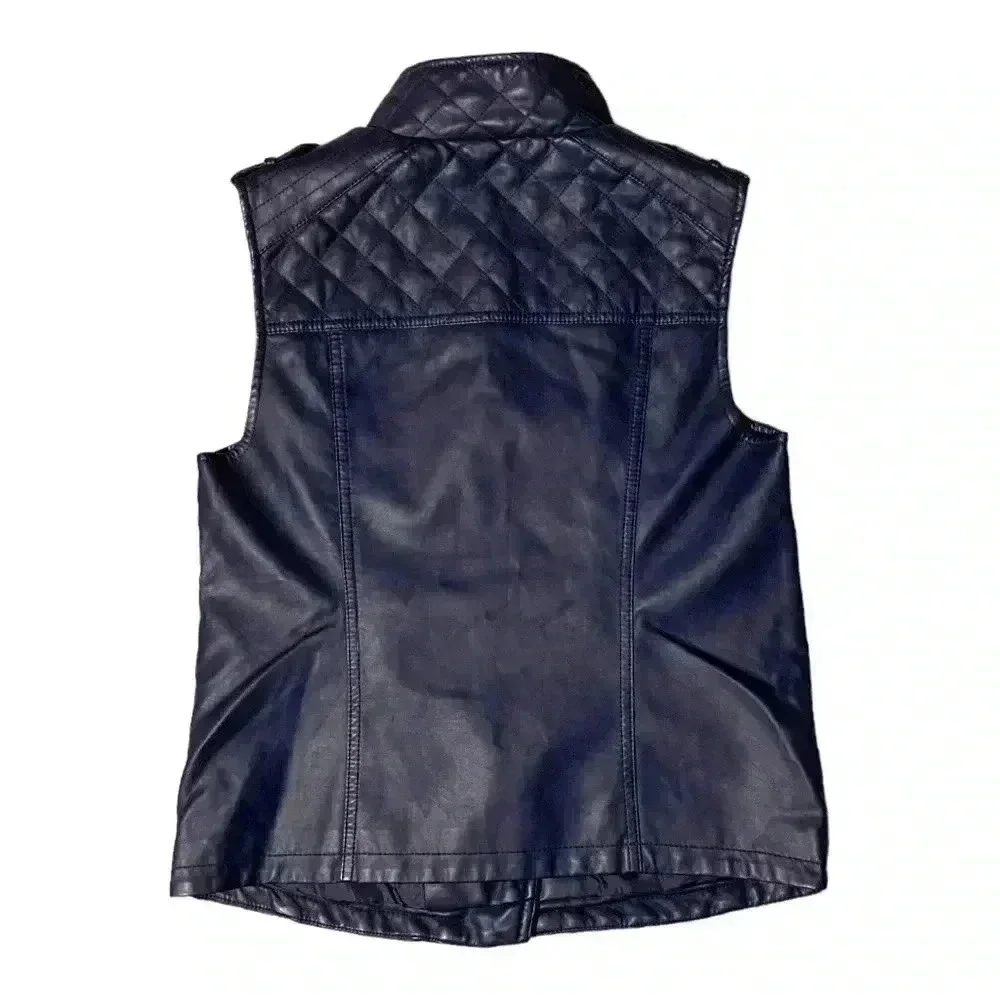Apt 9 Faux Leather Dark Blue Motorcycle Vest - Picture 6 of 10